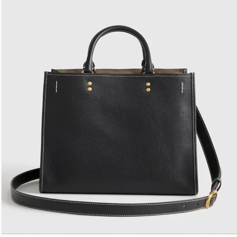 New QUINCE Italian Leather Medium Convertible Satchel bag Black - Picture 5 of 14